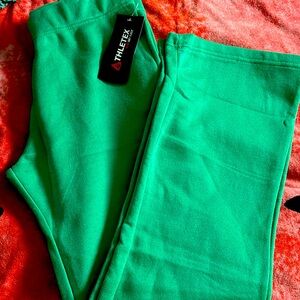 green flare fleece pants